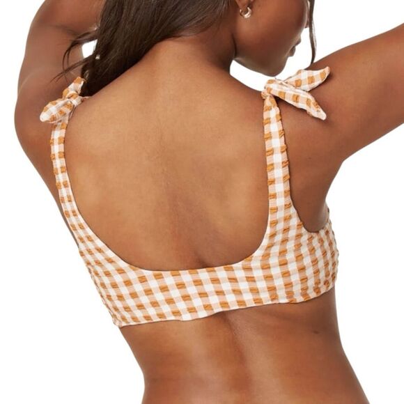 Andie Sparrow Brown Gingham Mandalay Shoulder Tie Bikini Top Sz M NWT - Picture 11 of 12